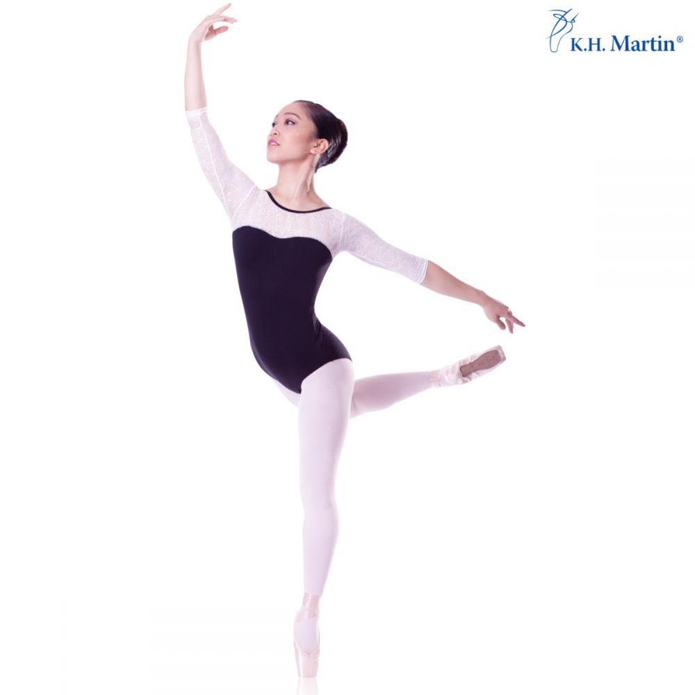White 3/4 Sleeve on Black "Anouk" Leotard (Adult)