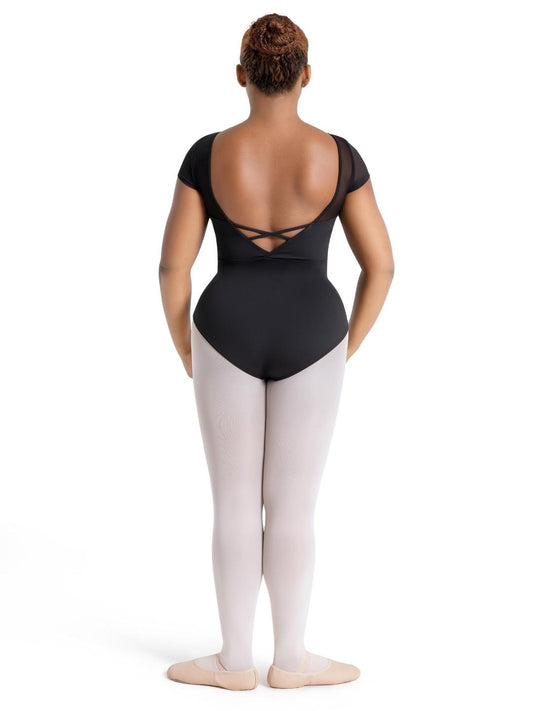 Sheer Cap Sleeve Black Leotard (Adult)