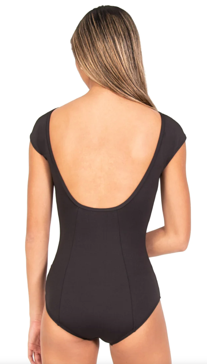 Mesh Neckline Cap Sleeve Leo