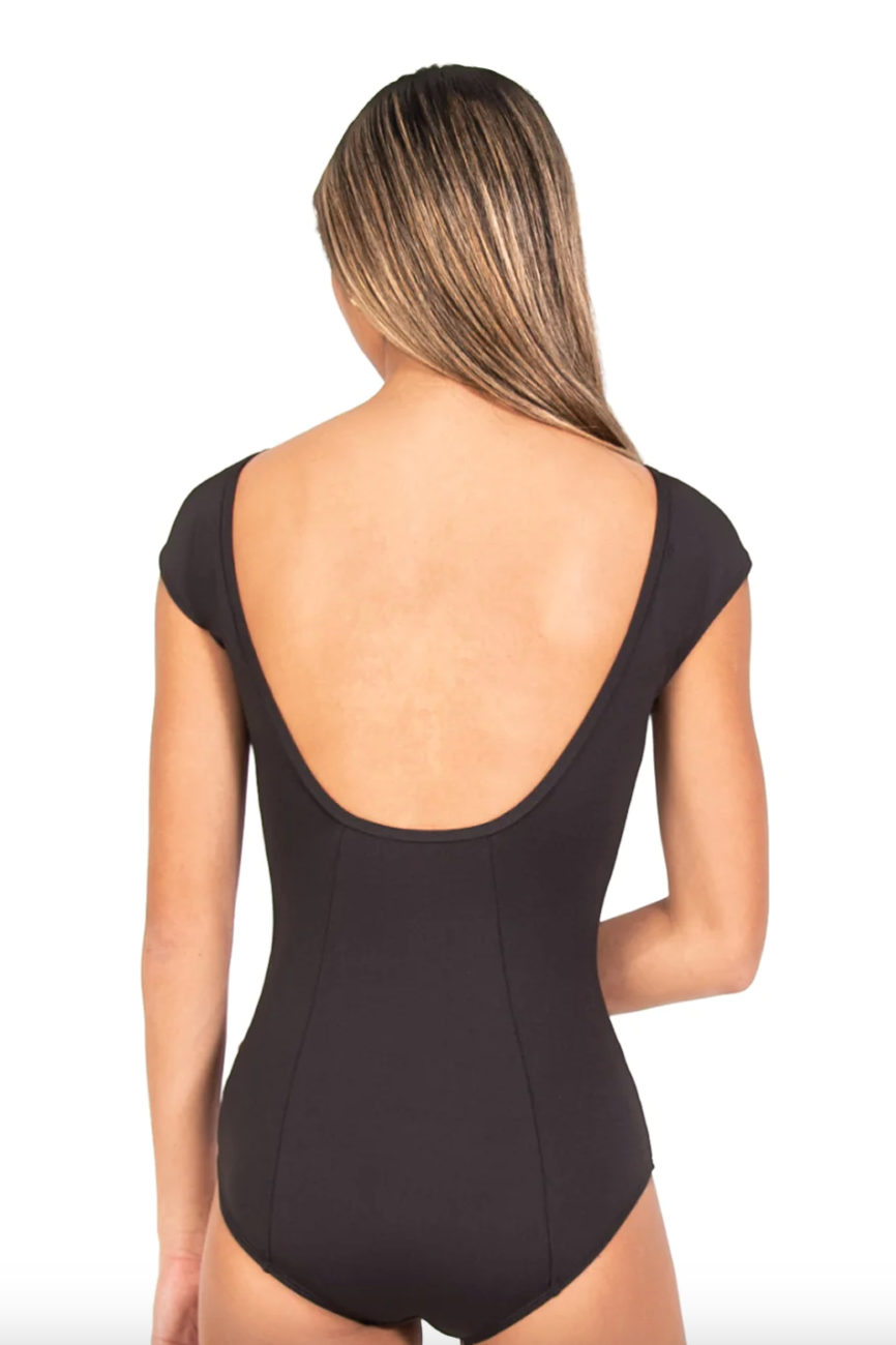 Bianca Body Wrappers Black Cap Sleeve Leotard (Adult)