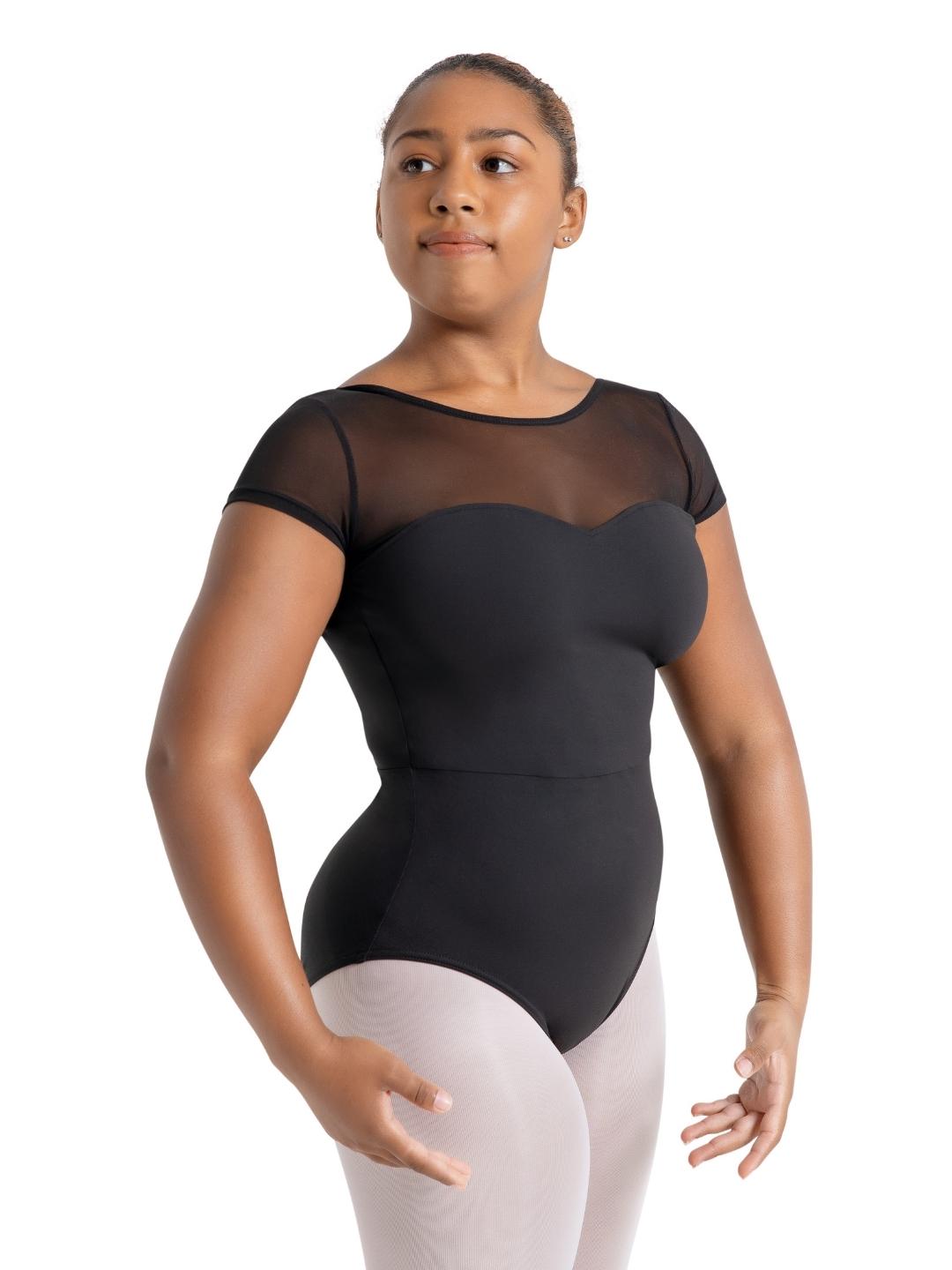 Sheer Cap Sleeve Black Leotard (Adult)