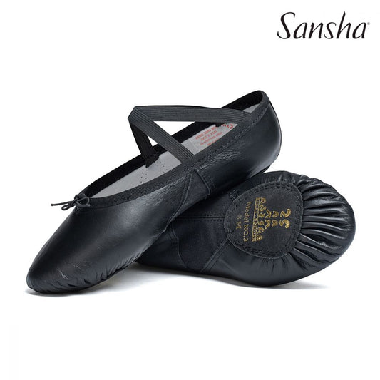 Black Leather Split-Sole Ballet Slippers